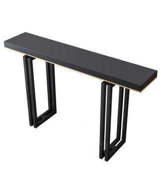39" Entry Accent Table Narrow Console Table Black Solid Wood & Metal in Small