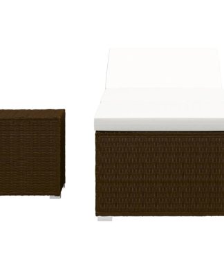 vidaXL Sun Lounger with Cushion and Tea Table Poly Rattan Brown Outdoor Garden