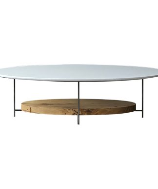 39" White & Natural Oval Coffee Table with Storage Shelf Modern White Table, Whi
