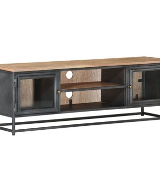 vidaXL Solid Acacia Wood TV Cabinet Gray Steel Stand Entertainment Center