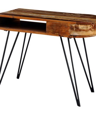 vidaXL Solid Wood Reclaimed Desk with Iron Pin Legs Writing Computer Desk