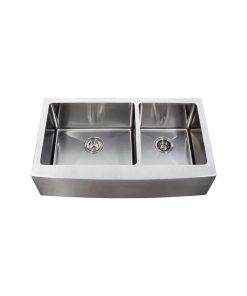 36" Stainless Steel Curved Front Farm Apron 60/40 Double Bowl Kitchen Sink