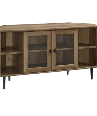 48" Simple Glass Door Corner TV Console, Reclaimed Barnwood