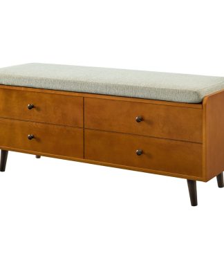 46" Mid Century Storage Bench With Cushion, Acorn/Tan