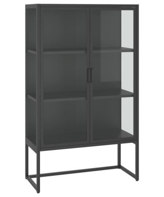 vidaXL Highboard Anthracite 53.1" Steel and Tempered Glass Cabinet Furniture