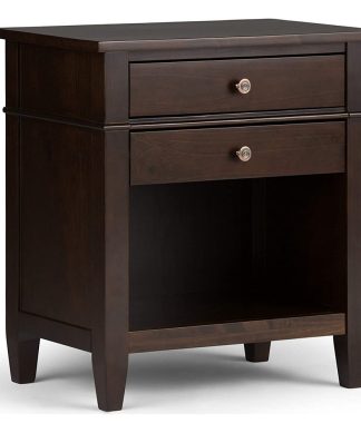 Wide Night Stand, Bedside table Dark Tobacco Brown SOLID WOOD