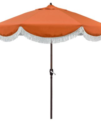 7.5' Surfside Patio Umbrella With Fiberglass Ribs and White Fringe, Melon