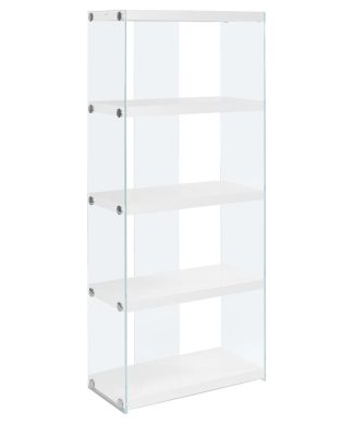 4 Shelf Bookcase - 60"H / Glossy White With Tempered Glass