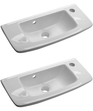 Wall Mount Small Vessel Sink With Overflow Hole and Single Faucet Hole Set of 2