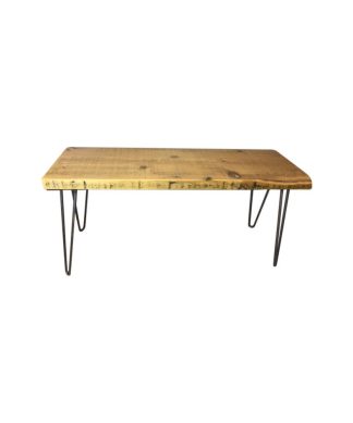 Wooden Bench Hairpin Reclaimed Wood, 12x36x18, Natural Wood