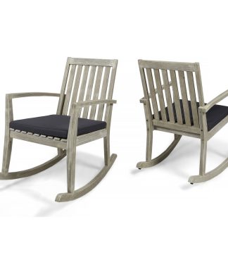 Yvonne Patio Rocking Chairs, Light Gray Wire Brush Finish/Dark Gray