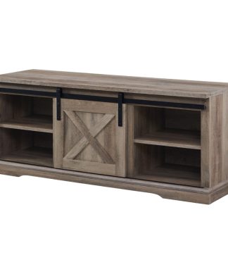 48" Sliding Barn Door Entry Bench with Storage - Grey Wash