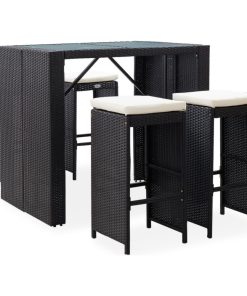 vidaXL Patio Bar Set 5 Pieces Poly Rattan and Glass Black Outdoor Garden Seat