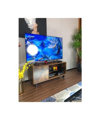 Wood and glass TV Stand vintage brown TV console with storage cabinet