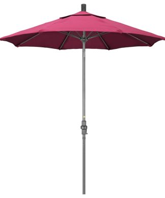 7.5' Grey Collar Tilt Crank Aluminum Umbrella, Hot Pink Sunbrella