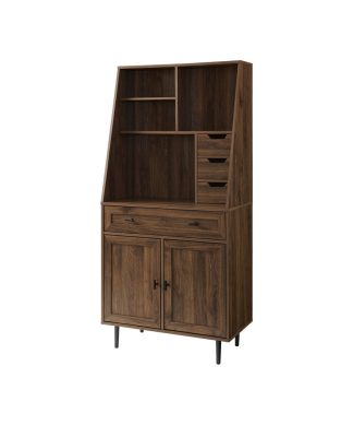 64" Engineered Wood Storage Desk & Hutch with Keyboard Drawer - Dark Walnut