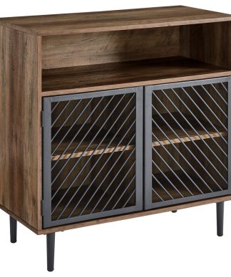 32" Modern Metal Door Accent Cabinet, Reclaimed Barnwood