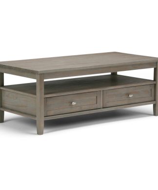 Warm Shaker Solid Wood 48 Inch Wide Rectangle Coffee Table In Distressed Grey
