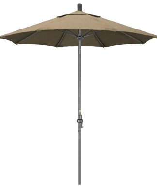 7.5' Grey Collar Tilt Crank Aluminum Umbrella, Heather Beige Sunbrella