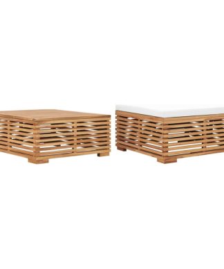 Vidaxl Garden Table And Footrest Set & Cream Cushion Solid Teak Wood