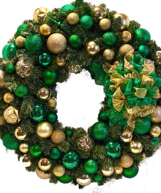 XL Elegant Green Gold Wreath Christmas Pine Outdoor Shatterproof