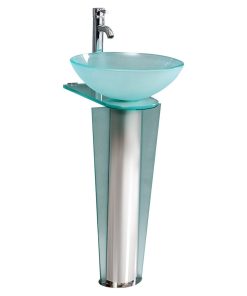 Vitale Glass Bathroom Pedestal, Stainless Steel