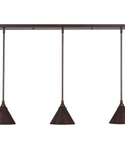 3 Light Mini Pendant, 7" Bronze Cone Metal Shade Glass
