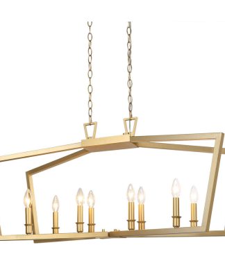 8-light Lantern Boxy Linear Chandelier, Gold