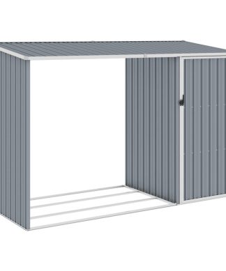 Vidaxl Garden Firewood Shed Gray 96.5"x38.6"x62.6" Galvanized Steel
