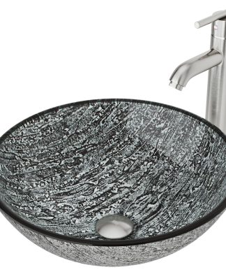 VIGO Titanium Glass Vessel Sink and Seville Faucet Set, Brushed Nickel