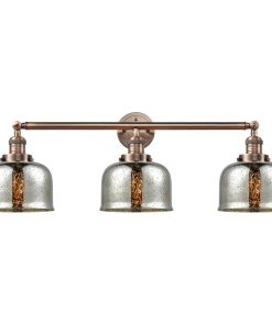 3-Light Large Bell 32" Bath Fixture, Antique Copper, Glass: Silver Mercury