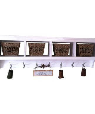 Wood Cubby Wall Shelf/Coat Rack With 4 Cubby Holes