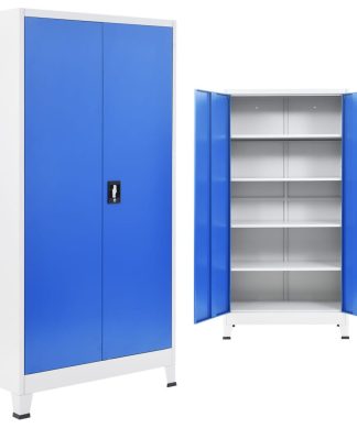 vidaXL Office Cabinet Metal 70.9" Gray and Blue Storage Case Filing Cabinet