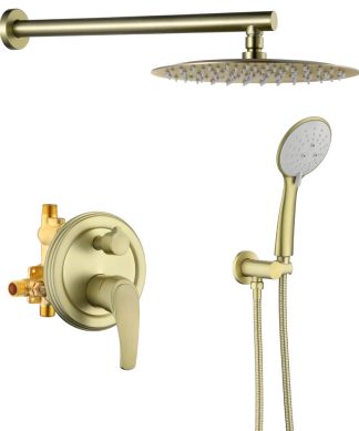 Wellfor Shower Faucet Set, 10" Rain Shower Head With Handheld Combo Set, Brushed