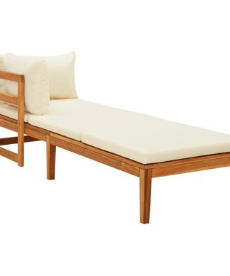 vidaXL Sun Lounger with 1 Armrest Cream White Solid Acacia Wood
