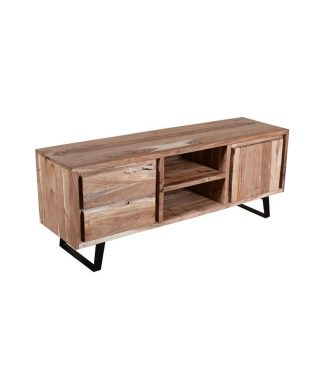 57 Inches 2 Drawer Wood TV media Cabinet with 1 Door in Brown