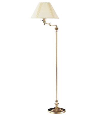 150 Watt Metal Floor Lamp with Swing Arm and Fabric Conical Shade, Gold
