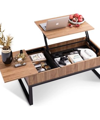 Wood Lift Top Coffee Table with Hidden Storage Compartment, Brown