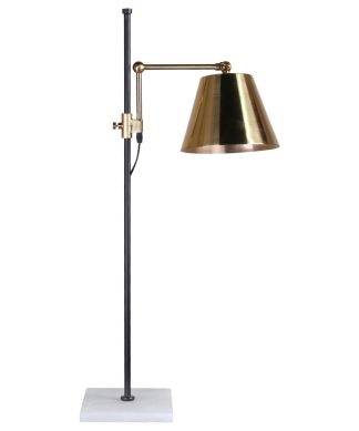 White Marble Base With Brass Shade and Black Rod Table Lamp
