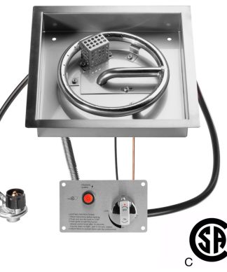 10" Square CSA Certified Fire Pit Burner Kit, Stainless Steel, Propane