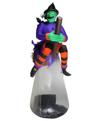 11' Pre-Lit Purple and Black LED Inflatable Flying Witch Halloween Outdoor Decor