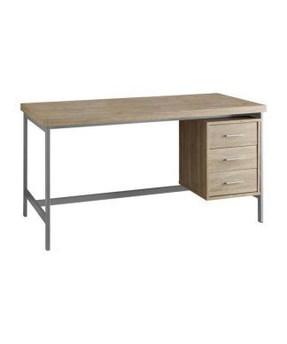 60" Computer Desk With Silver Metal, Natural