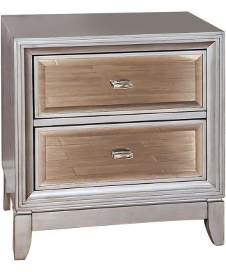 2 Drawers Nightstand With Mirror Panels, Silver