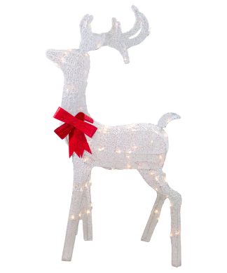 52" Lighted White Mesh Standing Buck Outdoor Christmas Decoration, Clear Lights