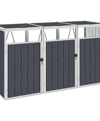 vidaXL Triple Garbage Bin Shed Anthracite 83.9" Steel Dustbin Shed Hider Box