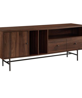 60" Modern TV Console with Record Storage, Dark Walnut