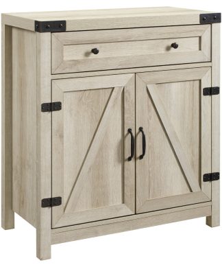 30" Farmhouse Barn Door Accent Cabinet, White Oak