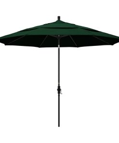 11' Aluminum Umbrella Collar Tilt Matted Black, Sunbrella, Forest Green