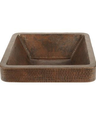 15" Square Skirted Vessel Hammered Copper Bathroom Sink