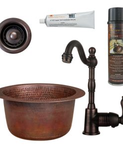 10" Round Hammered Copper Bar/Prep Sink with Accessories